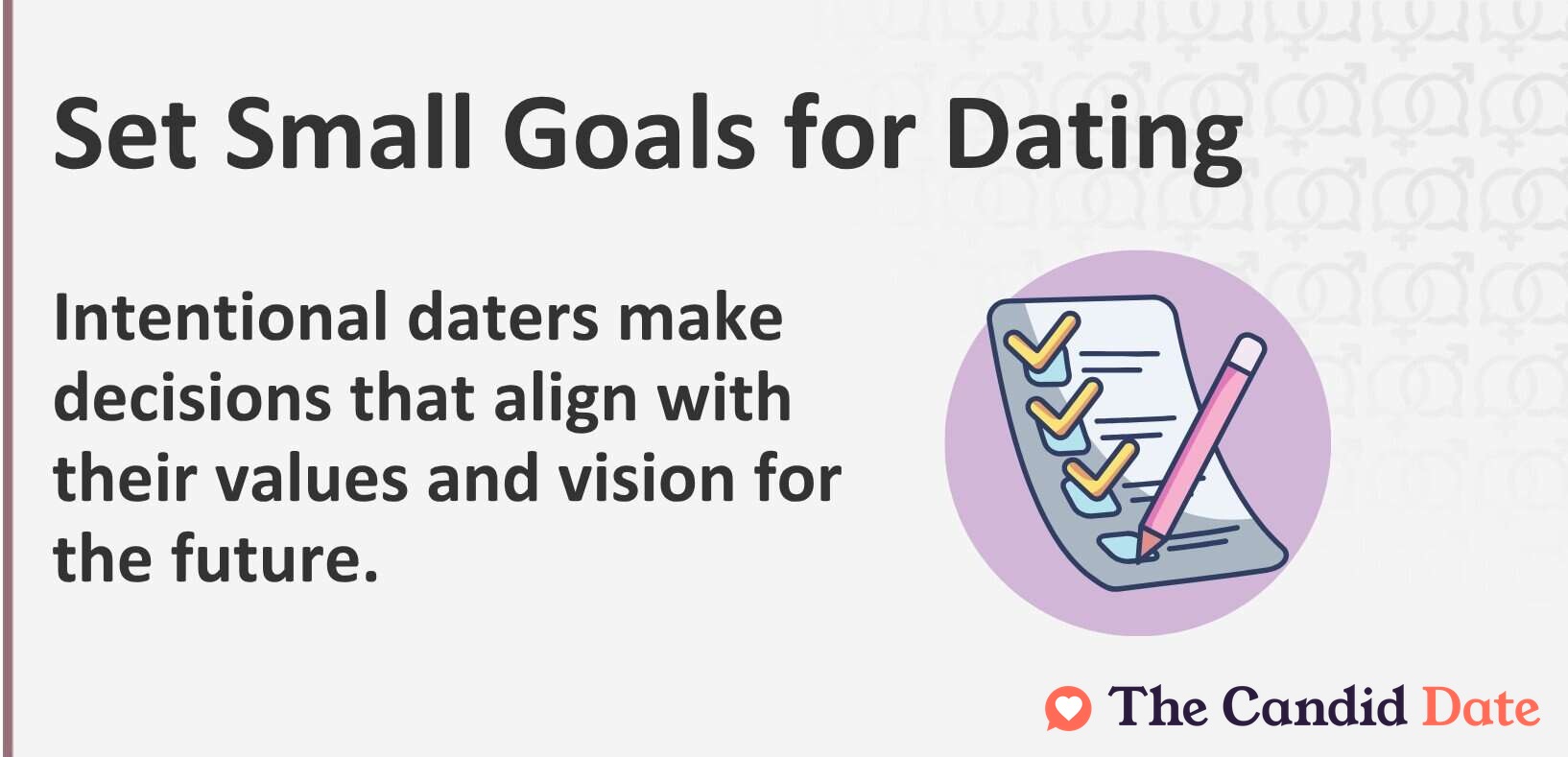 Graphic reading “Set Small Goals for Dating” with the message that intentional daters make decisions aligned with their values and future vision.