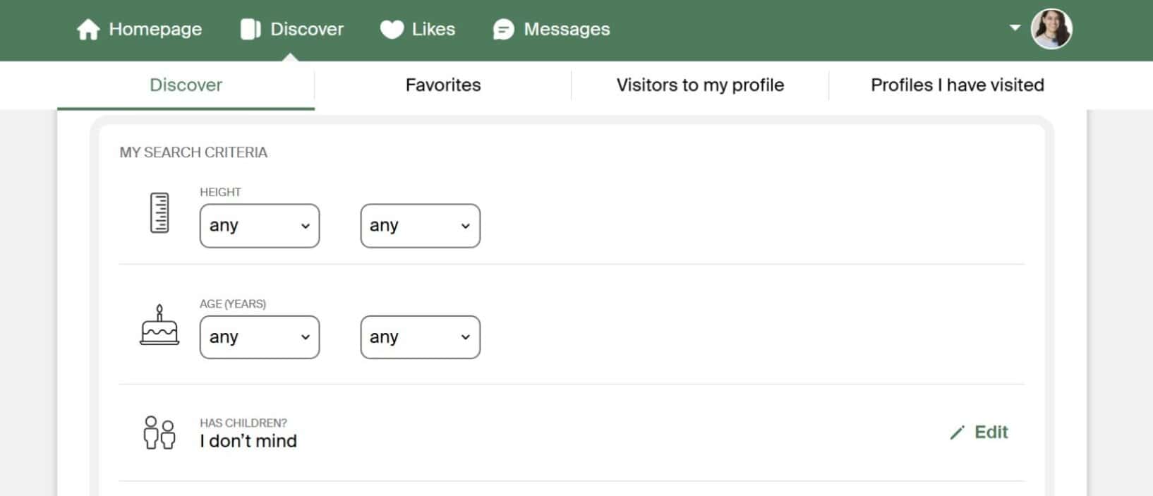 eharmony search filters