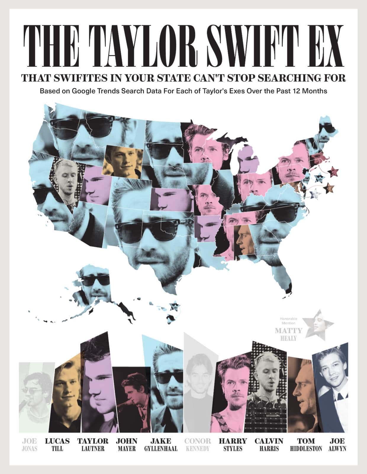 U.S. map showing the most popular Taylor Swift ex in every state during their relationship
