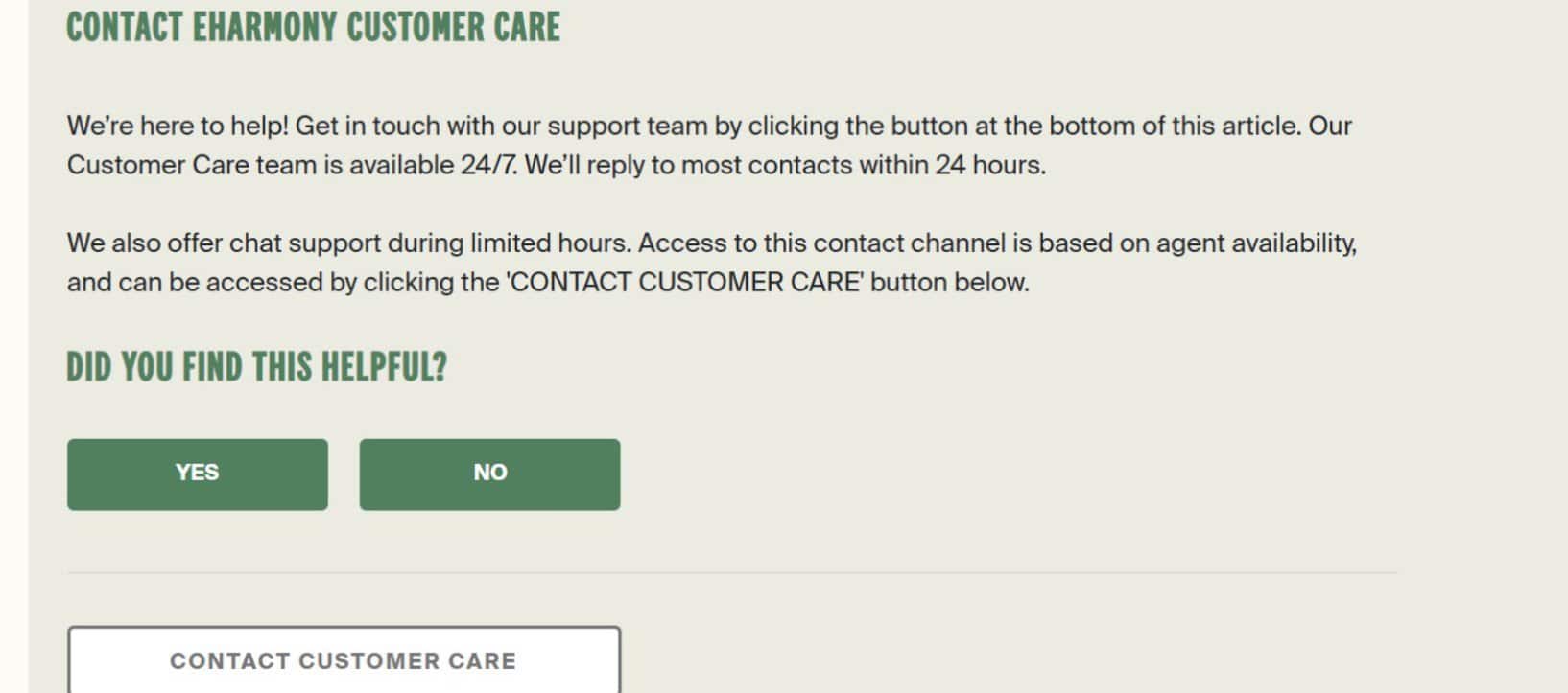 Contact eharmony page