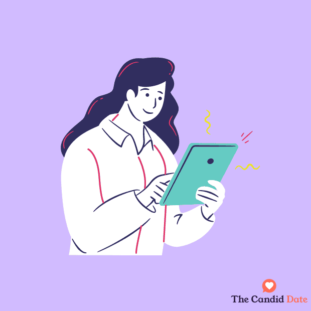 Happy woman using ipad graphic