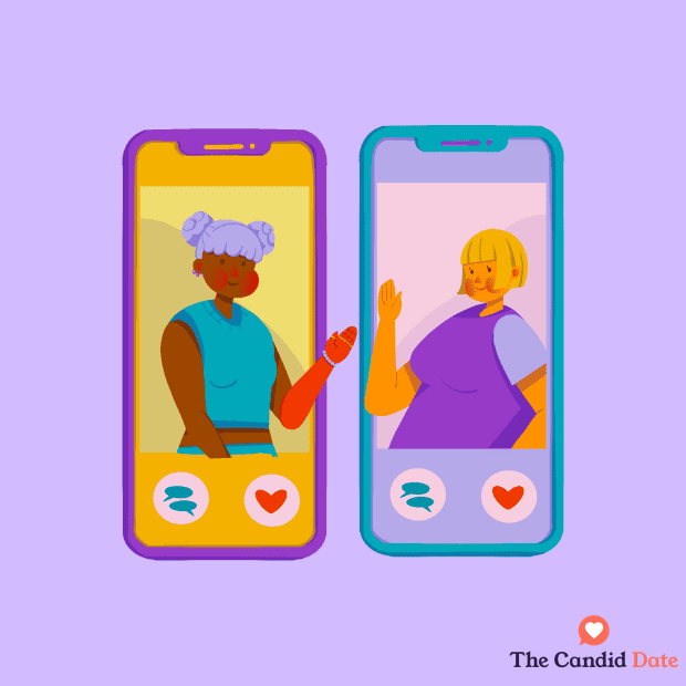 OkCupid algorithm matches graphic women waving on phones