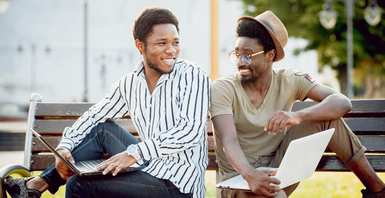 Gay men sitting on a bench