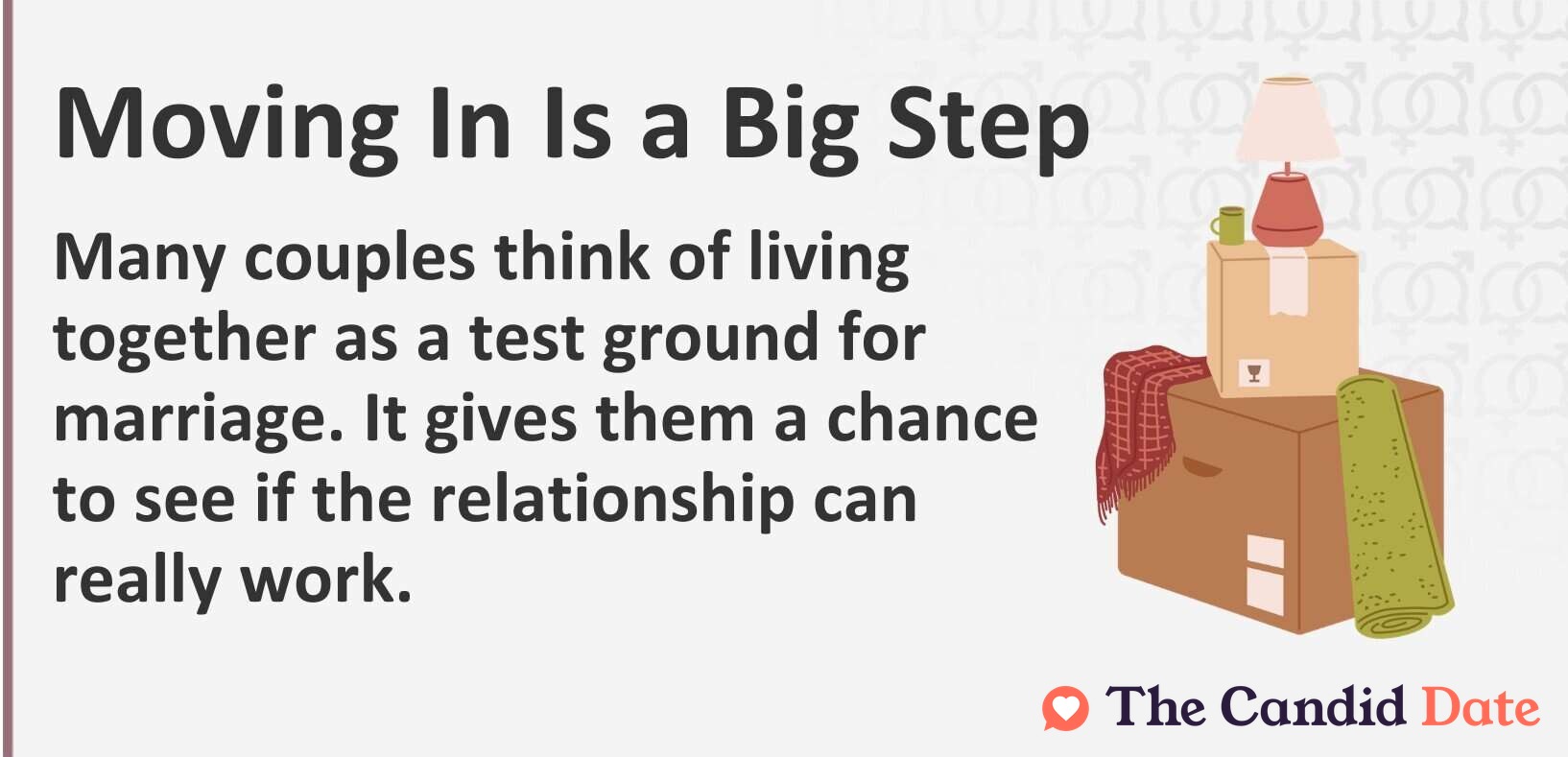 Graphic with text: Many couples think of living together as a test ground for marriage. It gives them a chance to see if the relationship can really work.