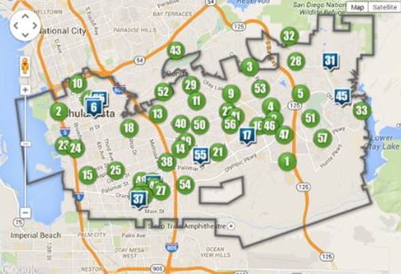 A map of the public parks in Chula Vista