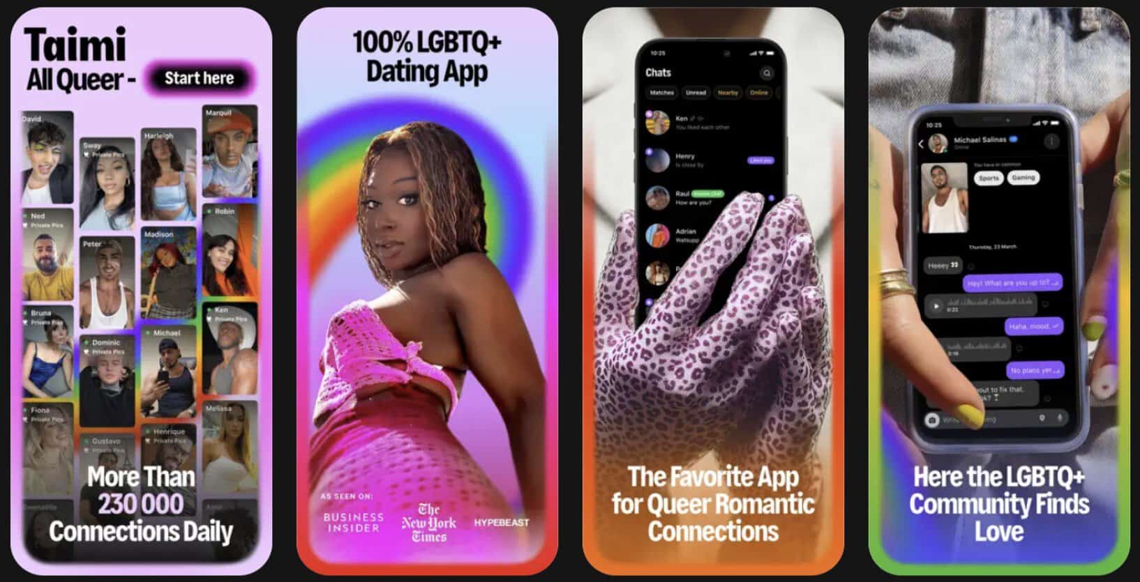 Taimi app screenshots