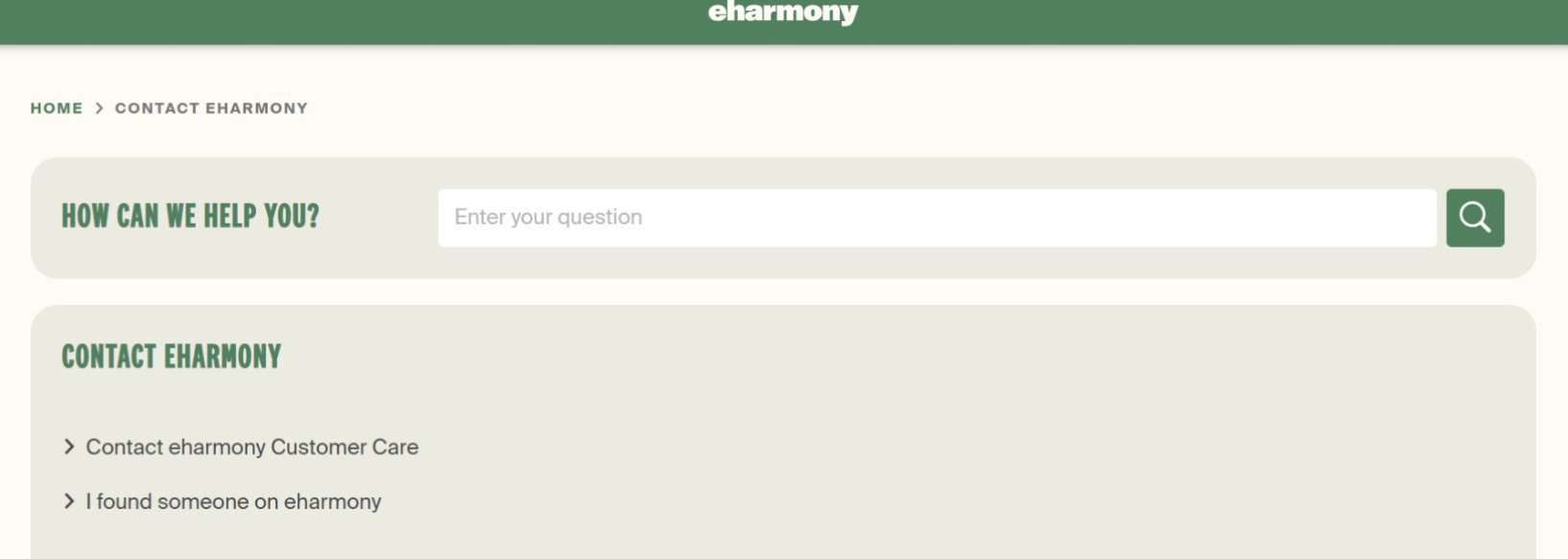 eharmony FAQs page