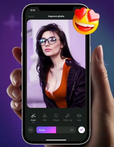 Screenshot of beauty filter from Flirtini's website