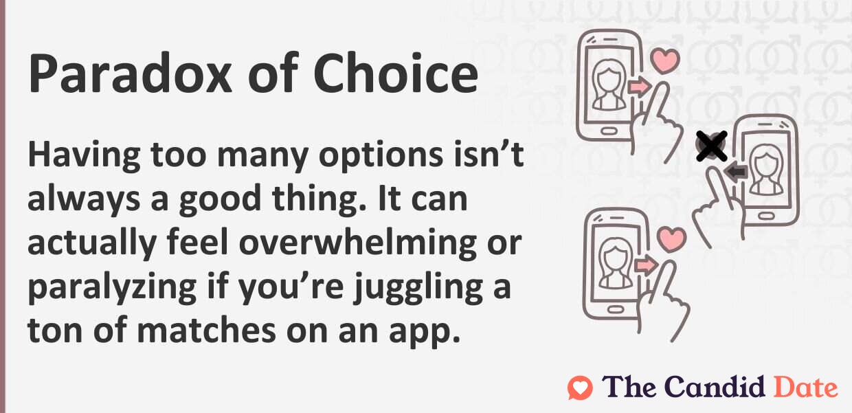 Having too many options is not always a good thing. It can actually feel overwhelming or paralyzing if you are juggling a ton of matches on an app.