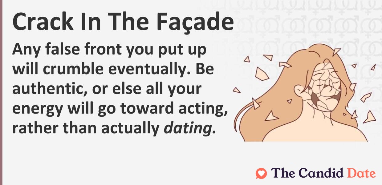 Any false front you put up will crumble eventually. Be authentic, or else all your energy will go toward acting, rather than actually dating.