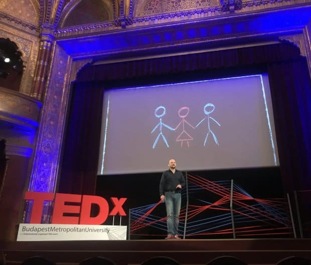 Photo of László Ágoston speaking at a Ted Talk