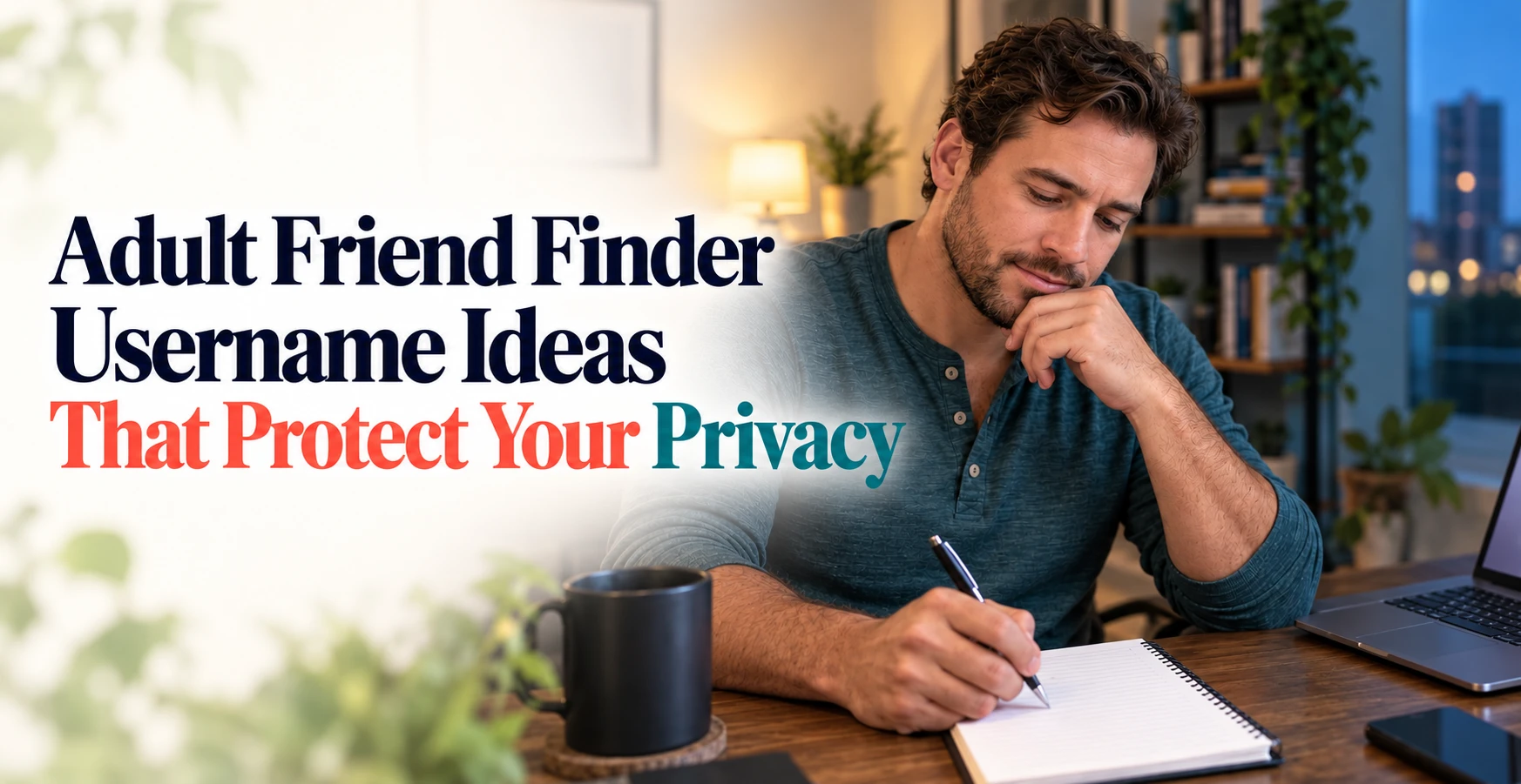 Adult Friend Finder Username Ideas That Protect Your Privacy. A man writing nickname ideas at home.