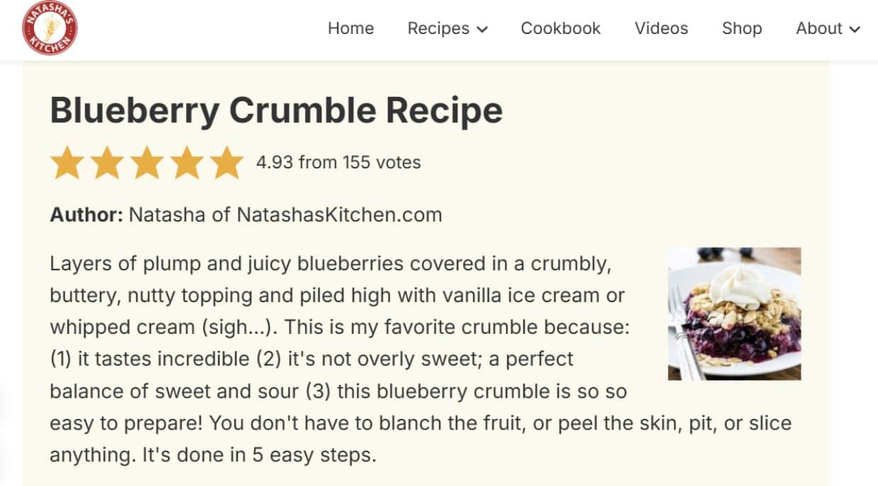 Blueberry crumble instructions from Natasha's Kitchen