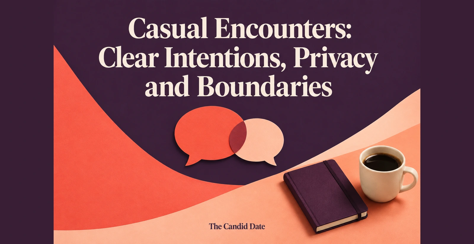 Casual Encounters: Clear Intentions, Privacy and Boundaries. The Candid Date illustrated editorial cover; generated artwork, not real member profiles.
