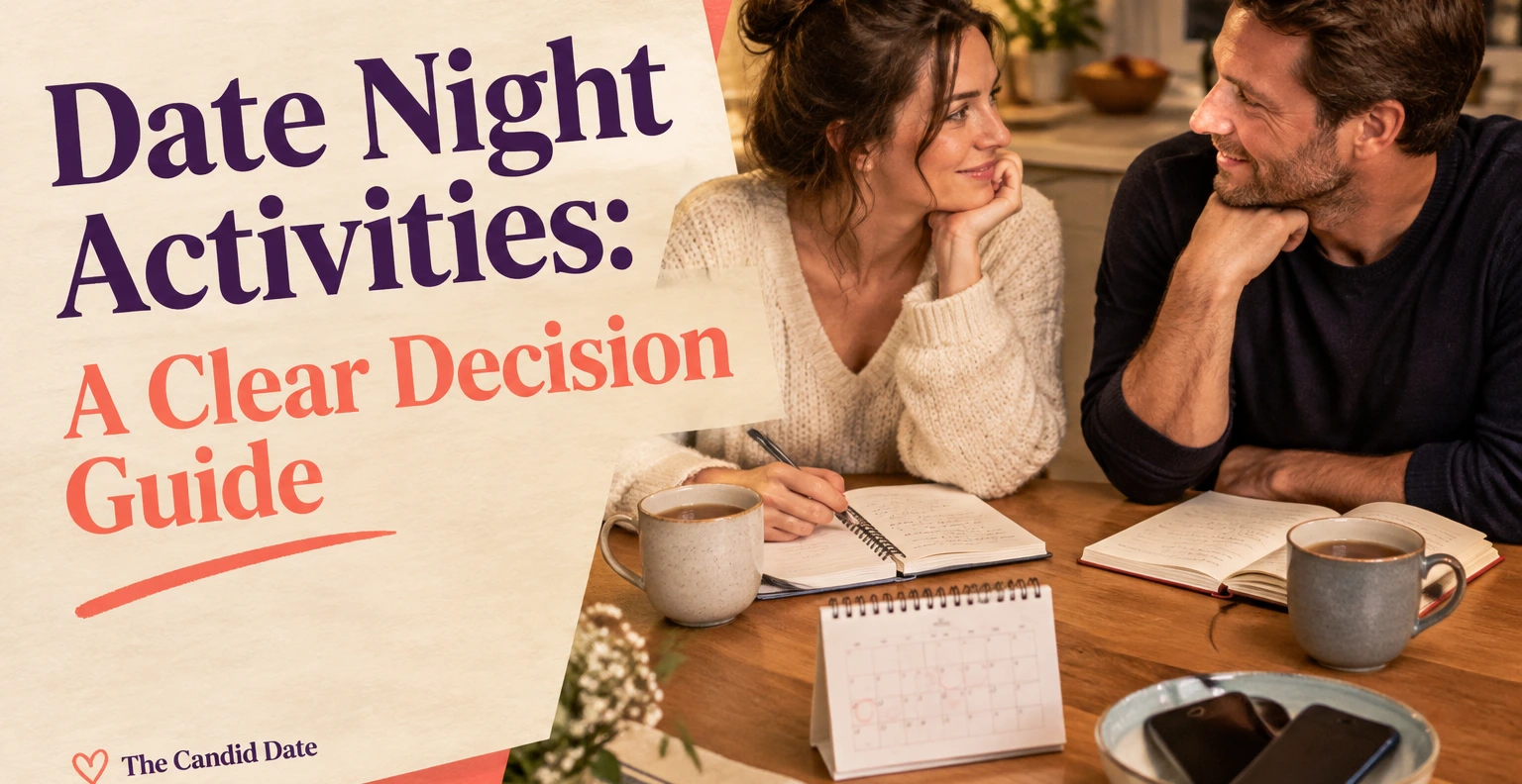 Date Night Activities: A Clear Decision Guide. Illustrated editorial cover, not a member profile.