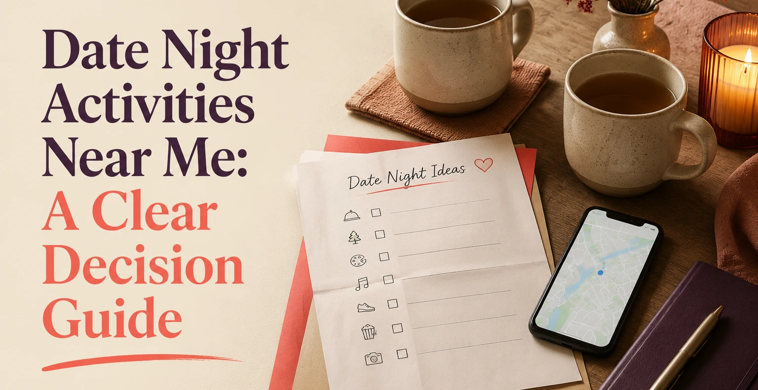 Date Night Activities Near Me: A Clear Decision Guide. Illustrated editorial cover, not a member profile.