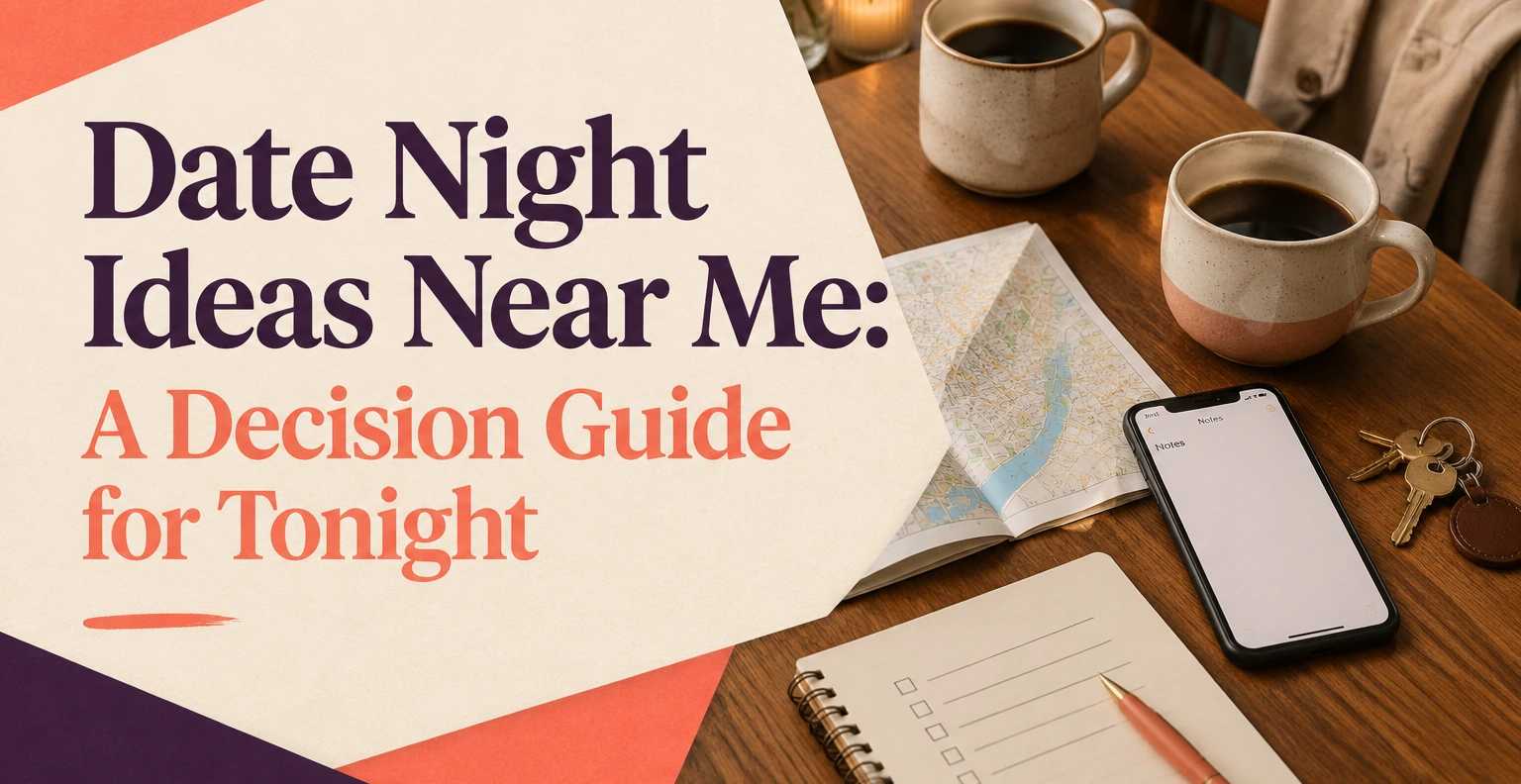 Date Night Ideas Near Me: A Decision Guide for Tonight. Illustrated editorial cover, not a member profile.