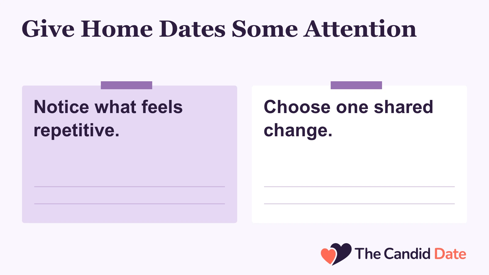 Give Home Dates Some Attention: Notice what feels repetitive. Choose one shared change. The Candid Date editorial infographic.
