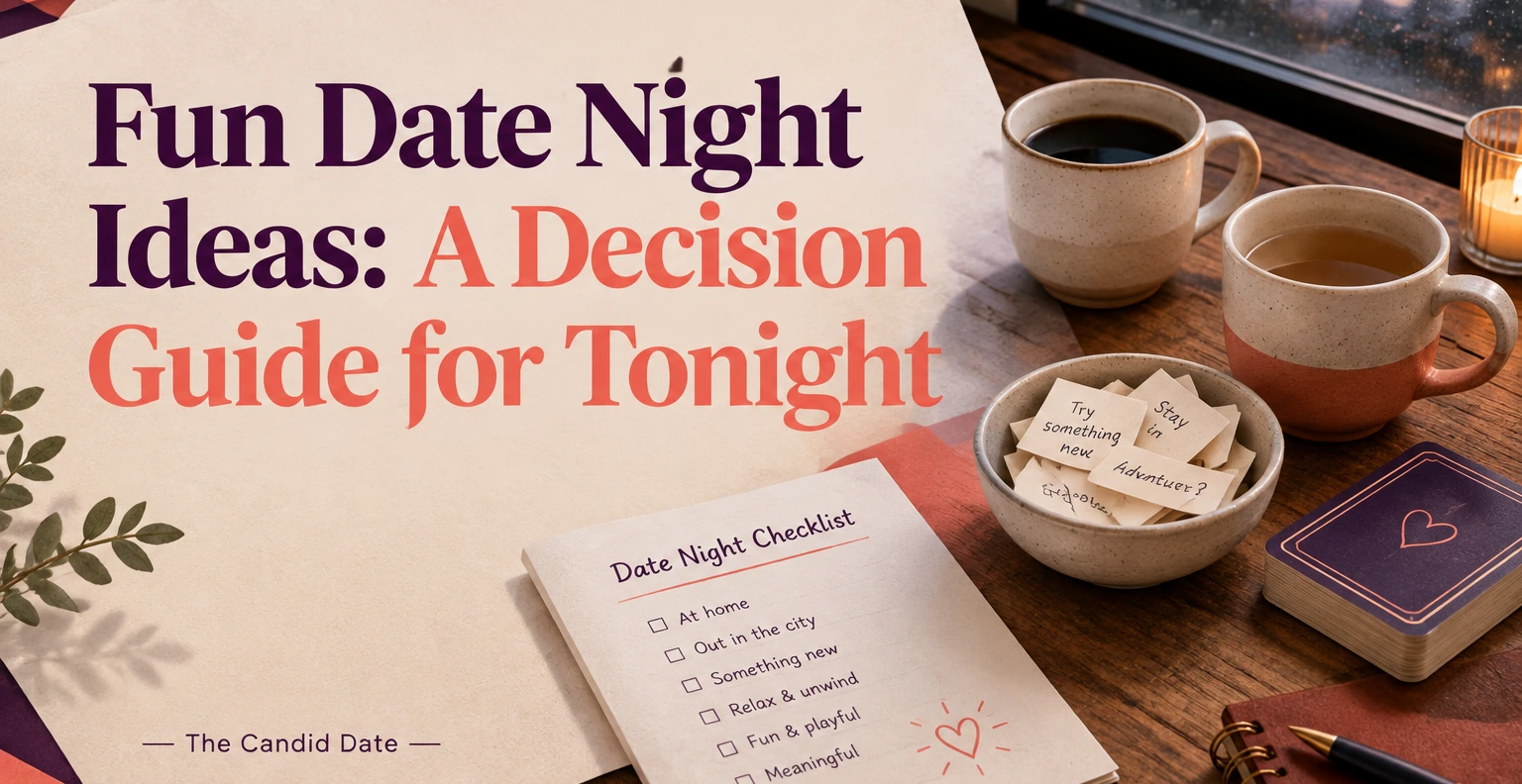 Fun Date Night Ideas: A Decision Guide for Tonight. Illustrated editorial cover, not a member profile.