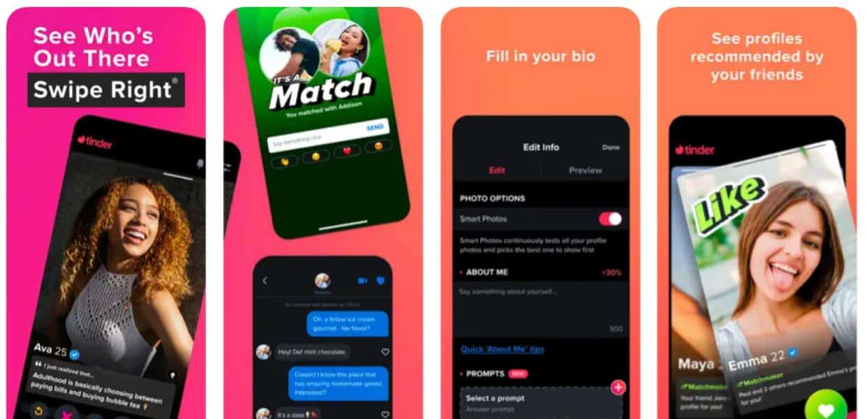 Screenshots of Tinder features