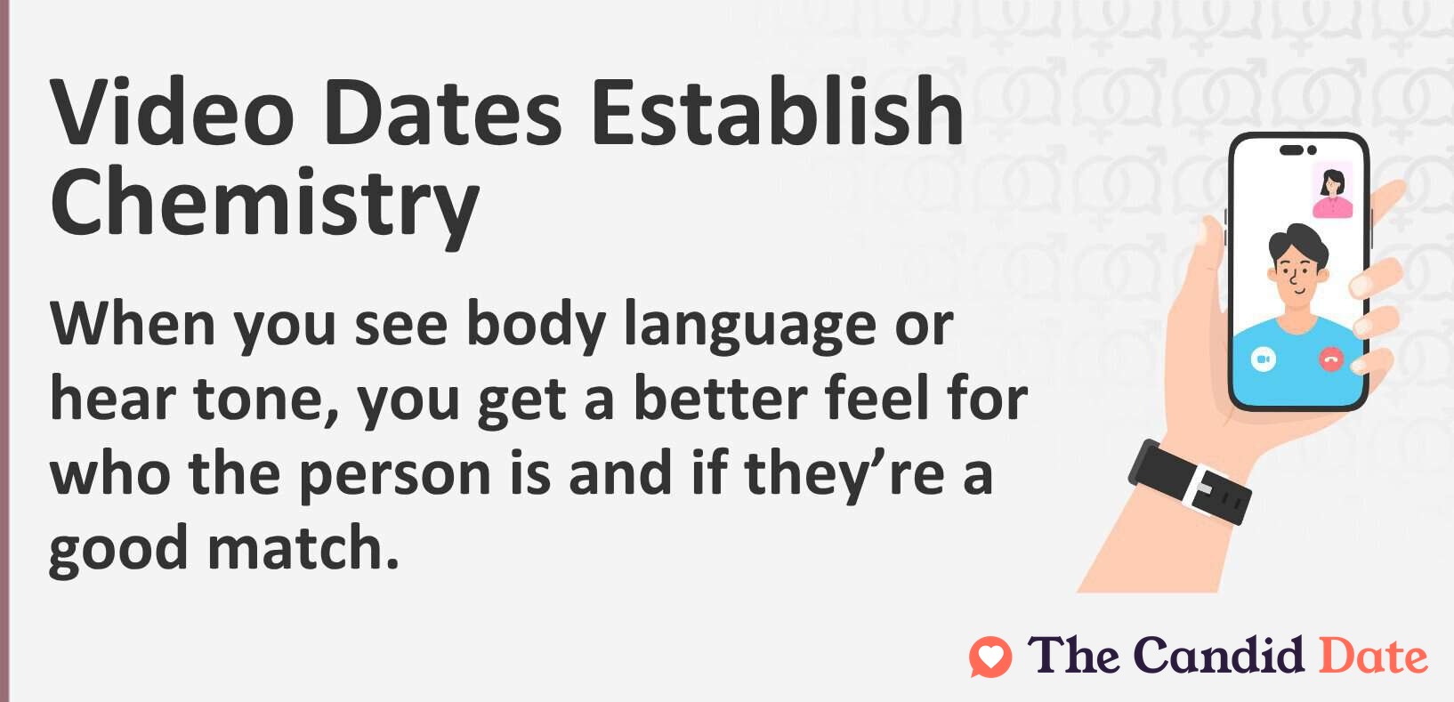 Video dates establish chemistry. When you see body language or hear tone, you get a better feel for who the person is.