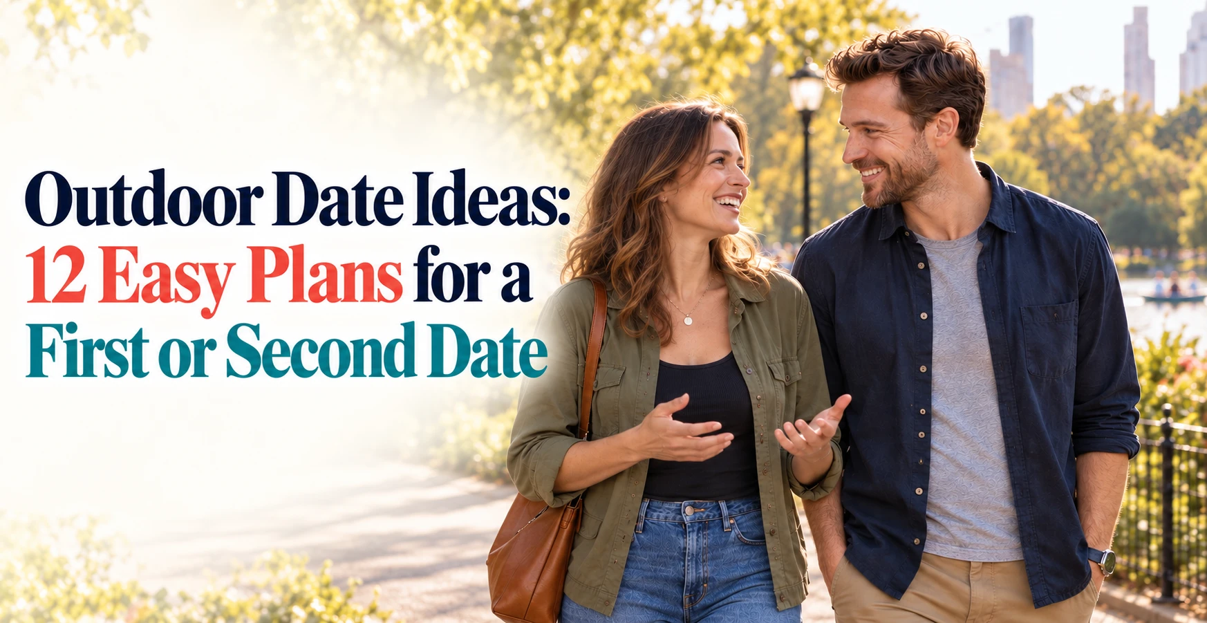 Outdoor Date Ideas: 12 Easy Plans for a First or Second Date. A couple making eye contact in a public park.
