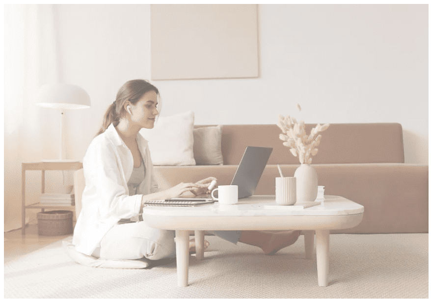 A photograph of Nathalie on a Zoom call with a client