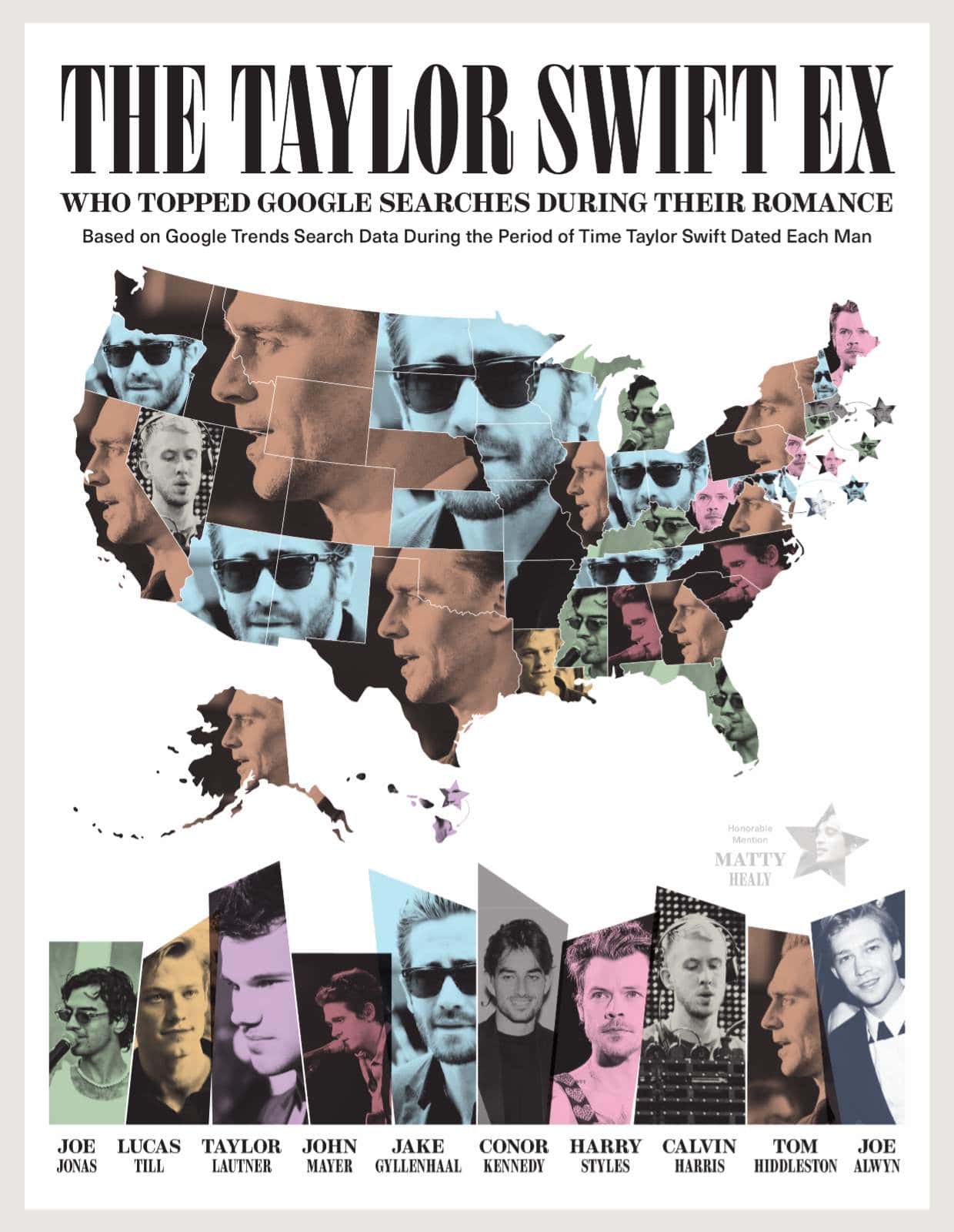 U.S. map showing the most popular Taylor Swift ex in every state during their relationship